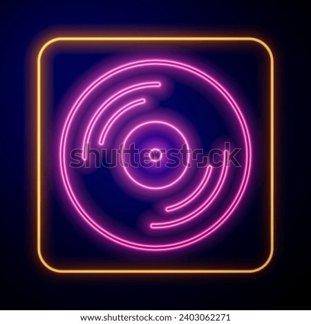 Glowing neon Vinyl disk icon isolated on black background.  Vector