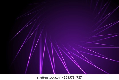Glowing neon violet circular swirl lines abstract futuristic tech background. Vector digital star rays design