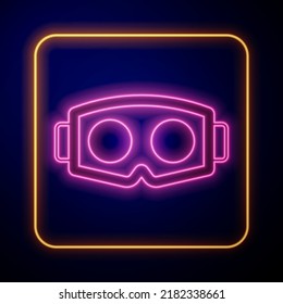 Glowing Neon Virtual Reality Glasses Icon Isolated On Black Background. Stereoscopic 3d Vr Mask. Optical Head Mounted Display.  Vector