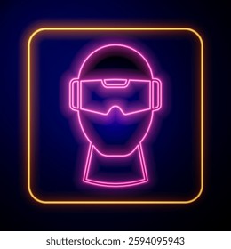 Glowing neon Virtual reality glasses icon isolated on black background. Stereoscopic 3d vr mask. Optical head mounted display.  Vector