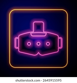 Néon brilhante ícone de óculos de realidade virtual isolado no fundo preto. Máscara vr 3d estereoscópica. Monitor montado na cabeça óptica.  Vetor
