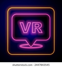 Glowing neon Virtual reality icon isolated on black background. Futuristic VR head-up display design.  Vector