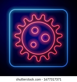 Glowing neon Virus icon isolated on blue background. Corona virus 2019-nCoV. Bacteria and germs, cell cancer, microbe, fungi.  Vector Illustration