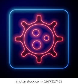 Glowing neon Virus icon isolated on blue background. Corona virus 2019-nCoV. Bacteria and germs, cell cancer, microbe, fungi.  Vector Illustration