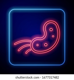Glowing neon Virus icon isolated on blue background. Corona virus 2019-nCoV. Bacteria and germs, cell cancer, microbe, fungi.  Vector Illustration