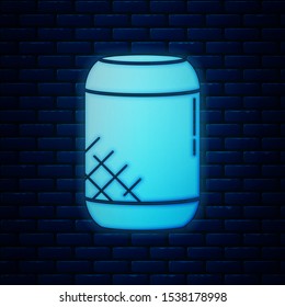 Glowing neon Voice assistant icon isolated on brick wall background. Voice control user interface smart speaker.  Vector Illustration