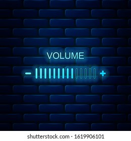 Glowing neon Volume adjustment icon isolated on brick wall background.  Vector Illustration