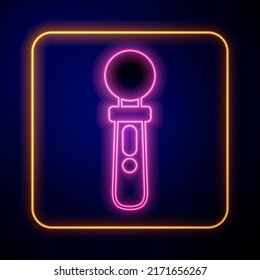 Glowing neon VR controller game icon isolated on black background. Virtual reality experience, sensation of presence, position-tracking technology device.  Vector