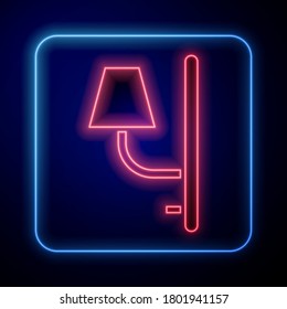 Glowing neon Wall sconce icon isolated on blue background. Wall lamp light.  Vector Illustration