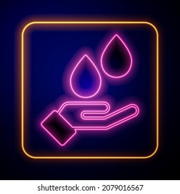 Glowing neon Washing hands with soap icon isolated on black background. Washing hands with soap to prevent virus and bacteria.  Vector