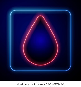 Glowing neon Water drop icon isolated on blue background.  Vector Illustration