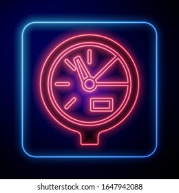 Glowing neon Water meter icon isolated on blue background.  Vector Illustration