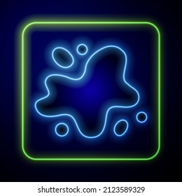 Glowing neon Water spill icon isolated on blue background.  Vector