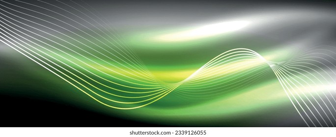 Fondo abstracto de ondas de neón brillantes - ondas luminiscentes vibrantes pulsadas en una pantalla cautivadora y electrizante