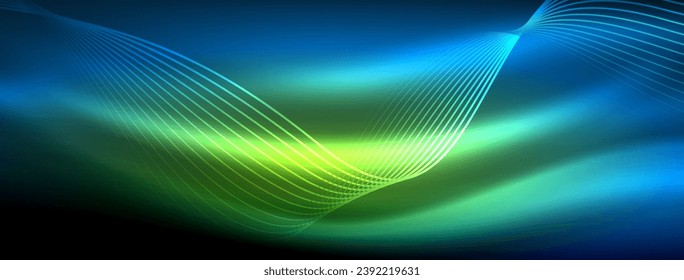 Glowing neon wave abstract background - vibrant, luminescent waves pulsate in a captivating and electrifying display