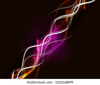 Glowing neon wave lines flowing motion background. Wave energy in black color, fractal design. Vector magic illustration