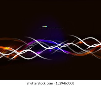 Glowing neon wave lines flowing motion background. Wave energy in black color, fractal design. Vector magic illustration