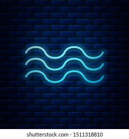 Glowing neon Waves icon isolated on brick wall background.  Vector Illustration
