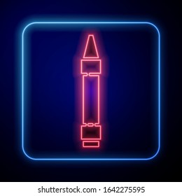 Glowing neon Wax crayons for drawing icon isolated on blue background.  Vector Illustration