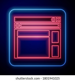 Glowing neon Website template icon isolated on blue background. Internet communication protocol.  Vector Illustration