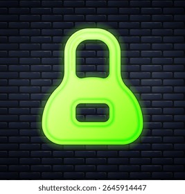 Glowing neon Weight icon isolated on brick wall background. Kilogram weight block for weight lifting and scale. Mass symbol.  Vector