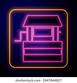 Glowing neon Well icon isolated on black background.  Vector