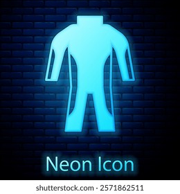 Glowing neon Wetsuit for scuba diving icon isolated on brick wall background. Diving underwater equipment.  Vector