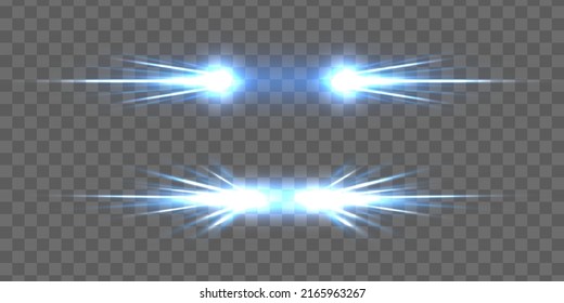 Glowing neon white light effects. Luminous glass blue frames. Luminous billboard. Sparks sparkle with special light effect. Set of vector blue lenses on transparent background. Abstract lights lines