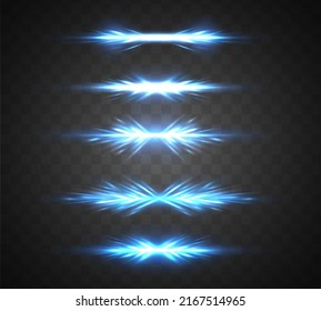 Glowing neon white light effects. Luminous glass blue frames. Luminous billboard. Sparks sparkle with special light effect. Set of vector blue lenses on transparent background. Abstract lights lines
