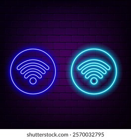 Glowing neon Wi-Fi wireless internet network symbol icon isolated on white background. Black square button..