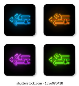 Glowing neon Wind and rain icon isolated on white background. Windy weather. Black square button. Vector Illustration