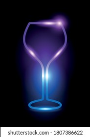 Glowing Neon Wine Glass Icon Isolated On Black Background. Vector Illustration