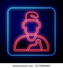 Glowing neon Wizard warlock icon isolated on black background.  Vector