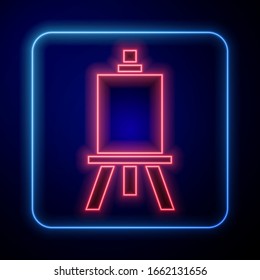 Glowing neon Wood easel or painting art boards icon isolated on blue background.  Vector Illustration