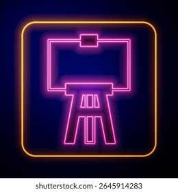 Glowing neon Wood easel or painting art boards icon isolated on black background.  Vector