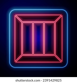 Glowing neon Wooden box icon isolated on blue background.  Vector Illustration