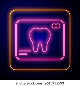 Glowing neon X-ray of tooth icon isolated on black background. Dental x-ray. Radiology image.  Vector
