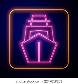 Glowing neon Yacht sailboat or sailing ship icon isolated on black background. Sail boat marine cruise travel.  Vector