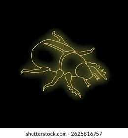 Glowing neon yellow beetle illustration on black background, creating a vibrant and eye catching image
