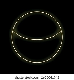 Glowing neon yellow circle with a line forming a crescent shape on a black background