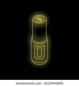 Glowing neon yellow cosmetic lipstick with black background, representing beauty, fashion and cosmetics