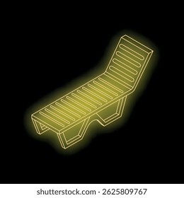 Glowing neon yellow deck chair icon graphic on black background