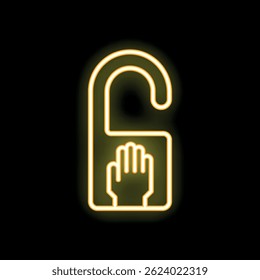 Glowing neon yellow do not disturb sign with a hand making the stop gesture