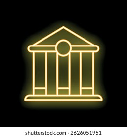 Ícone amarelo neon brilhante de uma fachada histórica de edifício, isolado em um fundo preto