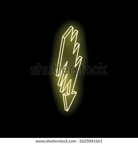 Glowing neon yellow lightning bolt is striking down on a black background
