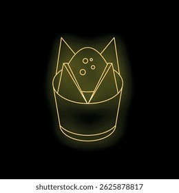 Glowing neon yellow line art illustration of zongzi rice dumplings in a bowl, perfect for dragon boat festival themes
