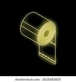 Glowing neon yellow toilet paper roll icon on a black background