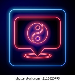 Glowing neon Yin Yang symbol of harmony and balance icon isolated on black background.  Vector