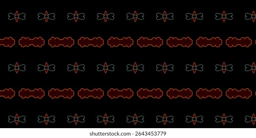 Glowing neon-style abstract wings and floral line art on a black background, creating a striking futuristic pattern. Neon, abstract, dark, wings, glowing.