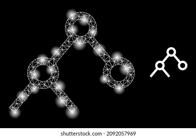 Glowing net binary links web icon with flare spots. Illuminated constellation created using binary links vector icon. Constellation frame web polygonal binary links, on a black background.